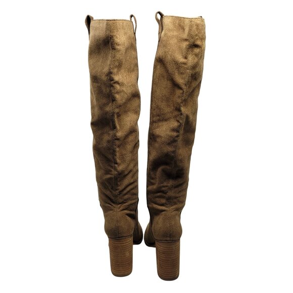 Oasis Society Vegan Faux Suede Knee-High Boots Sz 6.5 Tan Tall Heeled Riding - Picture 7 of 12